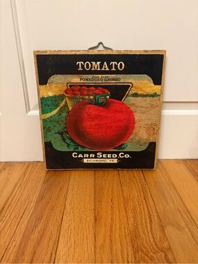 VTG Carr Seed Co. Tomato Ad Rustic Farmhouse Kitchen Decor Red Black Wooden OS